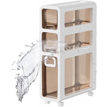 Imagem de Armário De Chão De Armazenamento De Banheiro Fino Pequeno Torre Fina Alta Estreita De Grande Capacidade Com Gavetas Transparentes E Rodízios Silenciosos, 17cmwidth, 3-Tiers