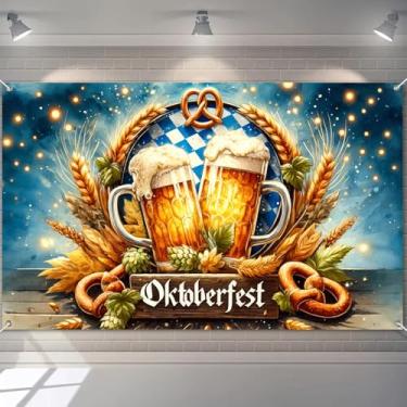 Imagem de BlissYard Faixa Oktoberfest 188 x 109 cm poliéster decoração festival cerveja com canecas de cerveja pretzels lúpulo de trigo e cenário de festa Oktoberfest