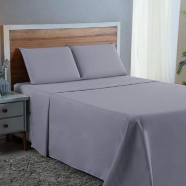 Imagem de Jogo de Cama Queen Size 300 Fios 100% Algodão 04 Peças Cama Box 30cm Altura Tecido Macio Qualidade (CINZA)