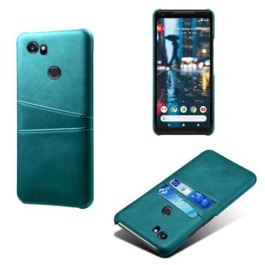 Imagem de Capas Compatível com Google Pixel 2XL,Caso de couro PU-Tampa de telefone a prova de choque com 2 slots de cartão,Proteção anti-impressão digital e anti-gota-Green