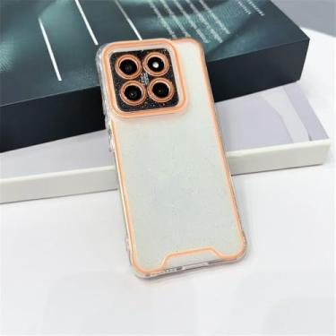 Imagem de Capa de silicone transparente com glitter luminoso neon para Xiaomi 14 13 Pro 14Pro 13Pro, proteção de câmera, capa traseira macia à prova de choque, laranja, para Xiaomi 14 Pro