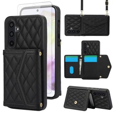 Imagem de Asuwish Capa de celular para Samsung Galaxy A26 5G carteira celular com protetor de tela de vidro temperado bloqueio RFID compartimento para cartão de crédito alça transversal suporte A 26 26A LTE