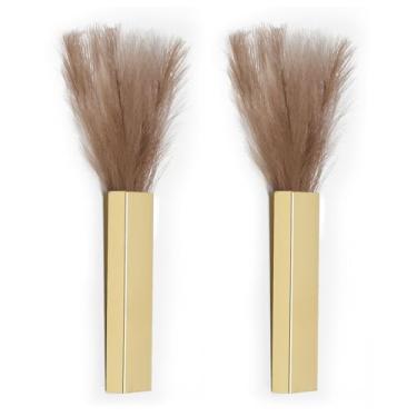 Imagem de Pretty Jolly Vaso de metal moderno para decoração de parede Boho Pampas, flores artificiais para sala de estar, quarto, café, conjunto de 2 dourados