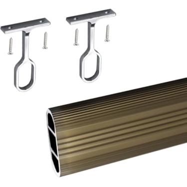 Imagem de Trilhos Para Pendurar Guarda-roupas Vara De Roupas Oval De Alumínio Até 59" Champagne, Varões De Armário De Garagem Para Pendurar Roupas, Poste De Armário Para A, Base a, 49in/124.46cm