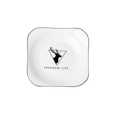 Imagem de Pratos práticos requintados e resistentes a altas temperaturas para uso doméstico nórdico - prato quadrado de 20 cm [veado preto]