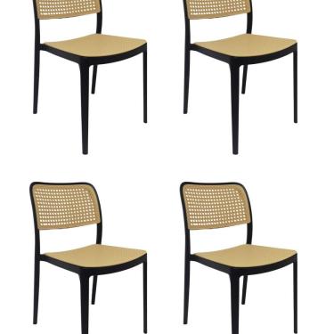Imagem de Kit com 4 Cadeiras para Sala de Jantar Bali Preto/Rattan