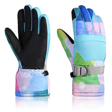 Imagem de Momoon Luvas de esqui, luvas impermeáveis, luvas de inverno com tela sensível ao toque de poliuretano para meninos, meninas, homens, mulheres, Azul claro, L(suitable for adult)