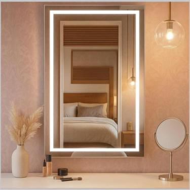 Imagem de Espelho Retangular Touch Jateado Com Led 90x60 Banheiro Luxo - Group R