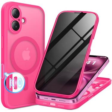 Imagem de BERFY Capa para iPhone 16 Plus, compatível com MagSafe, protetor de tela de privacidade integrado e proteção de câmera, capa de telefone fosca antiespião à prova de choque para 16 Plus de 6,7