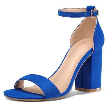 Imagem de COASIS Sandálias femininas de salto grosso, bico aberto, tira no tornozelo, 8,5 cm, Azul royal, 41