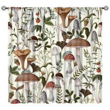 Imagem de YCness Cortinas Boho de cogumelo, floresta, natureza, planta, arte, impressa, cortinas, para quarto, sala de estar, cozinha, conjunto de tecido, 2 painéis, 106 x 113 cm, taxa de sombreamento de 30%