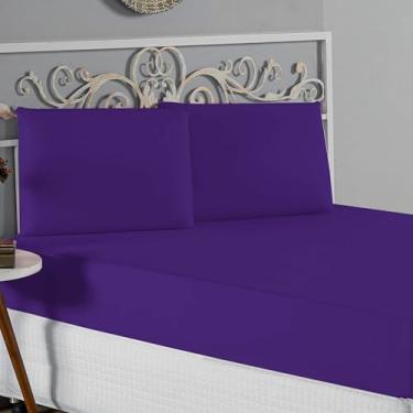 Imagem de Jogo De Lençol 100% Algodão Malha Toque Macio Com Elástico Jogo de Cama Casal Queen King 03 Peças (Roxo, Solteiro 2 Peças)