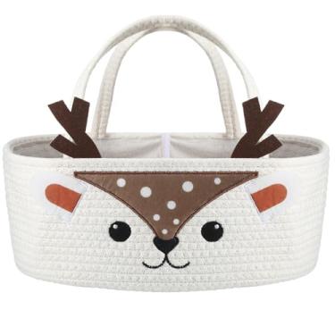 Imagem de Weysat Organizador de fraldas de bebê de veado fofo de algodão com corda de algodão para decoração de berçário da floresta organizador portátil para itens essenciais como fraldas, lenços umedecidos