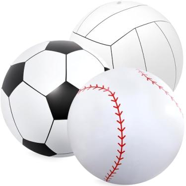 Imagem de Lewtemi 3 bolas esportivas infláveis gigantes de 68,5 cm / 40 polegadas bola de praia inflável grande bola de beisebol futebol basquete vôlei para esportes festa de aniversário (vôlei, 68 polegadas)
