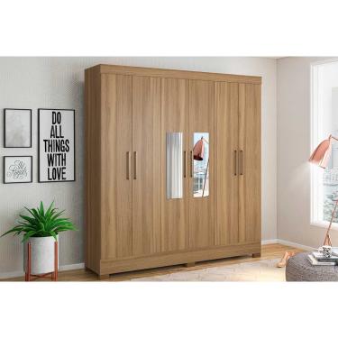 Imagem de Guarda Roupa Casal 6 Portas (2 c/ Espelho) e 3 Gavetas Prático Amêndola Touch - Demóbile