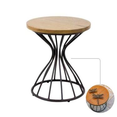 Imagem de Mesa Sala Centro Lateral Agaro Aluminio Tampo de Madeira - NossaKasa M