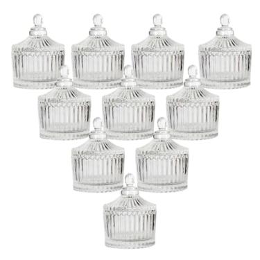 Imagem de Kit 10 Bomboniere De Vidro 90ml Com Tampa Porta Doces Decorativo Transparente Elegante Baleiro Festas Eventos