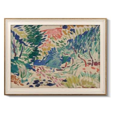 Imagem de VIYYIEA Arte de parede emoldurada para sala de estar, impressões em tela de grafite de giz de cera, decoração de casa colorida, imagem de pintura de paisagens, presentes de decoração de parede de