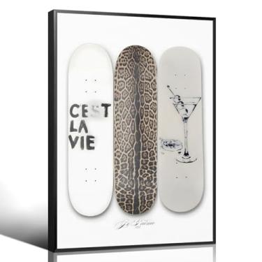 Imagem de xbsifyiooa Arte de parede em tela de skate leopardo, pôster com citação de afirmações positivas, estampa de martini sujo, decoração de parede de carrinho de bar na moda, moda acima da cama, imagem de