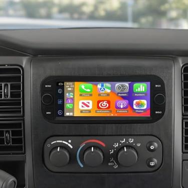 Imagem de Bobuluo Rádio de carro para Dodge RAM 2002 2003 2004 2005 2006, para Jeep Wrangler 2003 2004 2005 2006 com câmera de backup GPS sem fio CarPlay Android Auto, tela sensível ao toque de 6,86 polegadas