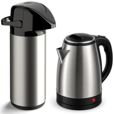 Imagem de Garrafa Térmica Bomba De Pressão De Vidro 1l Inoxidável Café + Chaleira Elétrica Térmica Bule Auto Desligamento Inox 1.8l 127V 220V (127 V)