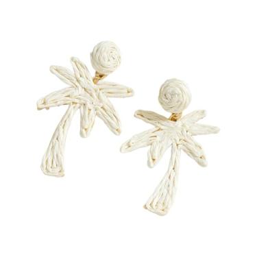 Imagem de Brincos pendentes femininos com palmeira de ráfia, boêmio, coqueiro, bijuteria de praia de verão para mulheres, unified, Metal, Sem pedra preciosa