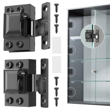 Imagem de Dobradiças de porta de vidro para armários, dobradiças de porta de armário de vidro, fechamento macio hidráulico, trava magnética, aço inoxidável 304 para porta de armário de 5-8 mm (preto-3 peças)