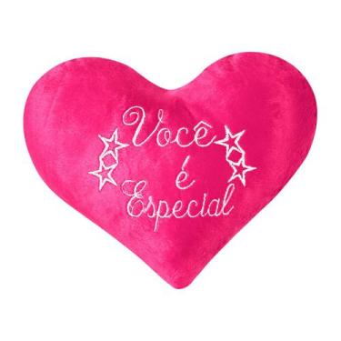 Imagem de Almofada Coração Pelúcia Velboa Bordado Frases Românticas - Vitor Bord