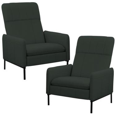 Imagem de Kit 2 Poltronas Decorativa Fixa Retrátil Reclinável Lutor L06 Couro Verde Escuro - Lyam Decor