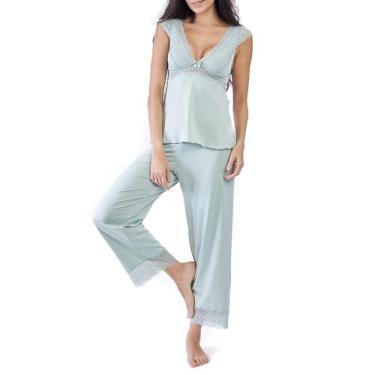 Imagem de Pijama Feminino Longo Manga Renda - donna, M, Verdeteos