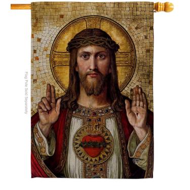 Imagem de Festa do Sagrado Coração de Jesus Tapeçaria de Lona Bandeira Decoração de Parede Cartaz de Casa Varanda Varanda Quarto Religioso Tapeçaria Fé Dia dos Pais Cemitério Decorações para Quintal Cemitério