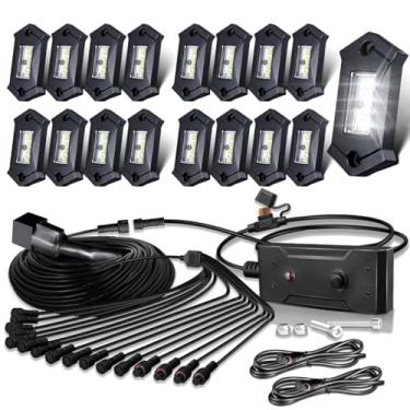 Imagem de LEDMIRCY Kit de luzes de LED brancas R3 com 16 peças com chicote de fios para caminhões off-road ATV UTV SUV RZR Pure Underglow White Rock Lights sob o corpo de alta potência à prova d'água à prova de choque