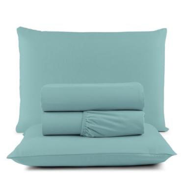 Imagem de Jogo de Cama Casal Box 4 Peças Micropercal 200 Fios com Lençol com Elástico e Fronhas – Toque Aveludado(Tiffany)