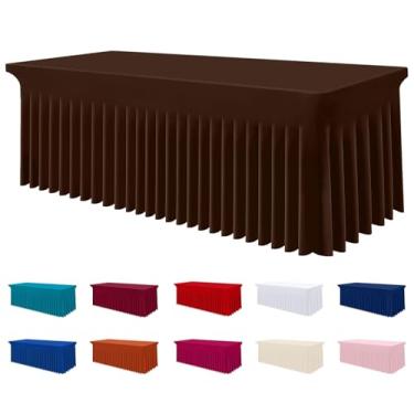 Imagem de Smiry Toalha de mesa de elastano, toalha de mesa elástica elástica para mesas retangulares de 1,8 m, saia de mesa lavável à prova d'água para uso ao ar livre, casamento, banquete e festas (café, 182 x