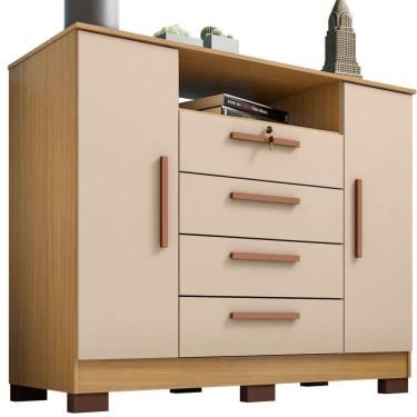 Imagem de Cômoda Rack Madri 2 Portas 4 Gavetas - Casa Chick Carvalho Americano-off White