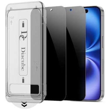 Imagem de DIACUBE Pacote com 2 protetores de tela de privacidade para iPhone 16, [antiespião de 27°] Vidro temperado de dureza 9H à prova de estilhaçamento com [moldura de fácil instalação com remoção