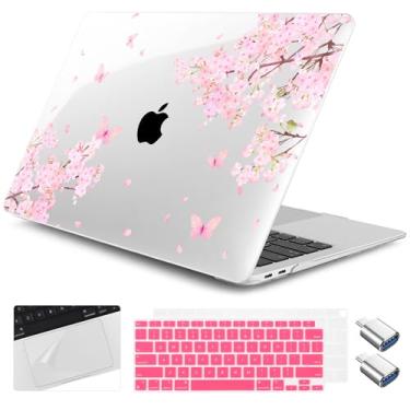 Imagem de Yebiseven Capa para MacBook Air de 13 polegadas M1 2021 2020 2019 2018 modelo A2337/A2179/A1932, capa rígida para laptop com capa de teclado e protetor de trackpad e 2 adaptadores OTG, flor de