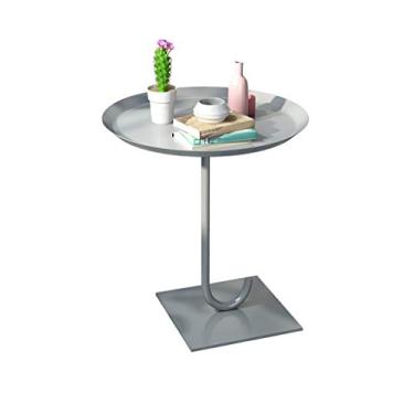Imagem de Decoração de casa, mesa lateral de ferro forjado, sofá de sala de estar, lado redondo, mesa de centro simples de metal mesa de cabeceira (cor: cinza)