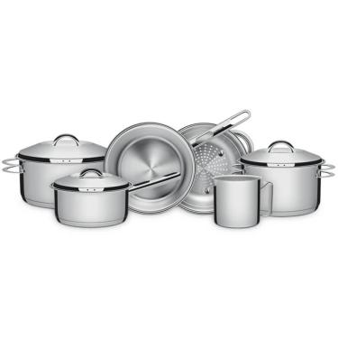 Imagem de Jogo de Panelas Tramontina Solar 6 Peças em Aço Inox com Fundo Triplo e Tampas de Inox 65510200