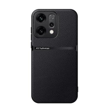 Imagem de Kepuch Capa para Oppo Reno 14 - Litchi Grano Case Placa de Metal Embutida - Preto