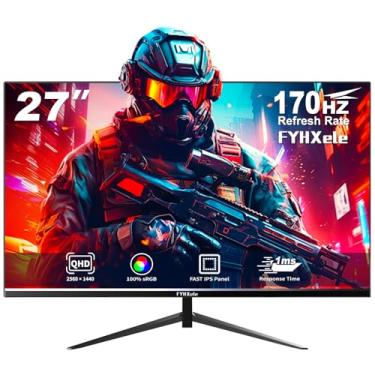 Imagem de FYHXele Monitor de jogos, monitor de PC de 27 polegadas 1440P 170Hz, monitor de computador IPS rápido 2K QHD 1ms, monitor vertical HDMI/USB C/DP para escritório e casa, cuidados com os olhos, suporte