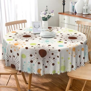 Imagem de SIEDYCV Toalha de mesa redonda abstrata com estampa geométrica em formato de sol de 177 cm, resistente a vincos, lavável, branca, para sala de jantar, cozinha, decoração interna