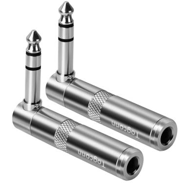 Imagem de Adaptador de extensão de áudio TRS de 90 graus 1/10.2 cm, pacote com 2, ângulo reto de 6,35 mm, TRS, estéreo, macho para fêmea, conector em forma de L para alto-falante, guitarra, cabos de microfone