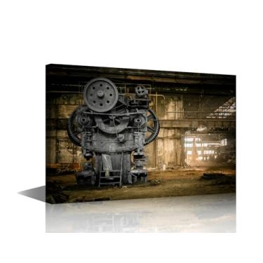 Imagem de TUMOVO Arte de parede em tela, decoração de sala de estar, arte steampunk, máquina de impressão de arte antiga de fábrica, decoração de parede, arquitetura, a imagem, pinturas vintage, pôsteres