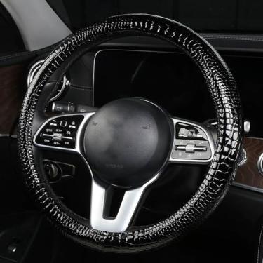 Imagem de Capa de volante de carro de couro brilhante com textura de crocodilo de luxo, nova capa universal de volante de veículo de 38 cm para carros, caminhões, SUVs, acessórios interiores de picapes (preto)