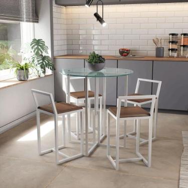 Imagem de Conjunto Mesa Redonda Vidro 4 Cadeiras Pequena Imbuia Industrial White