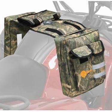 Imagem de Bolsa de selim ATV com bolsa de mapa e refrigerador, pacote de tanque de caça resistente à água para veículos todo-o-terreno, compatível com a maioria dos quadriciclos, motos de neve, motocicletas e