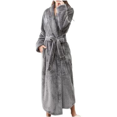 Imagem de Roupas Para Casa Estampas Florais De Pelúcia Spa Roupão De Banho Longo Roupões De Banho Para Mulheres Pijamas De Flanela Cintura Homewear W Bolsos Camisola Pijamas Gravata Slim Fit, Grey, M