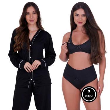 Imagem de Pijama de Inverno Janaína + Sutiã Amamentação + Calcinha Pós Parto Tha