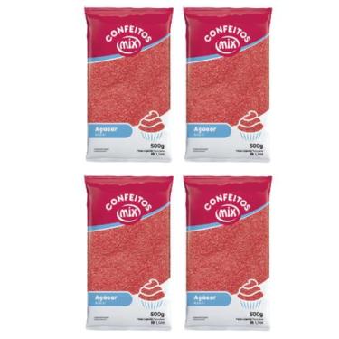 Imagem de 04 Açúcar Colorido Algodão Doce Pipoca Doces Bolo 2kg Mix, Vermelho